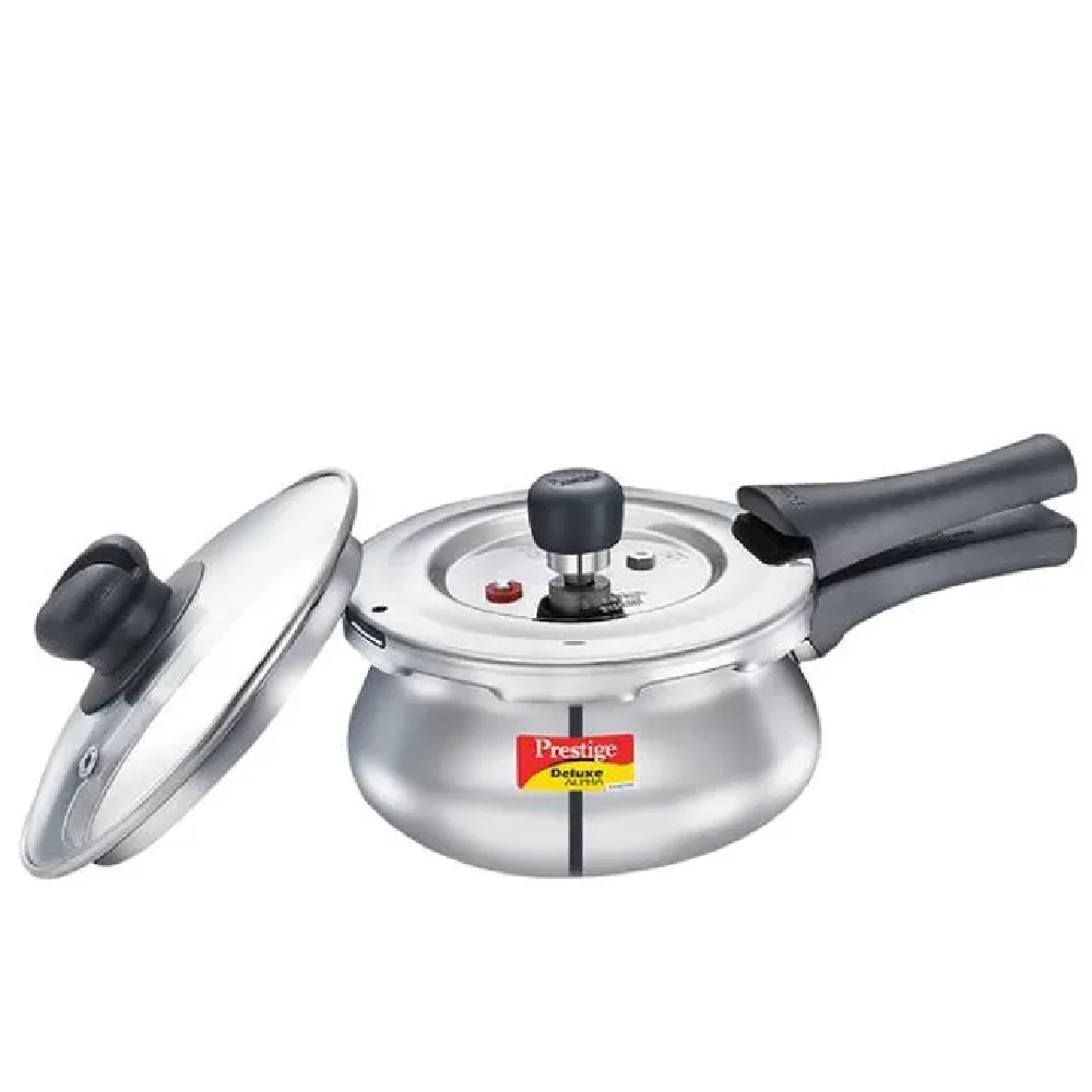 Prestige Deluxe Alpha Svachh Stainless Steel Spillage Control Handi Pressure Cooker - With Glass Lid, Silver Prestige Deluxe Alpha Svachh Stainless Steel Spillage Control Handi Pressure Cooker - With Glass Lid, Silver--1.5 l