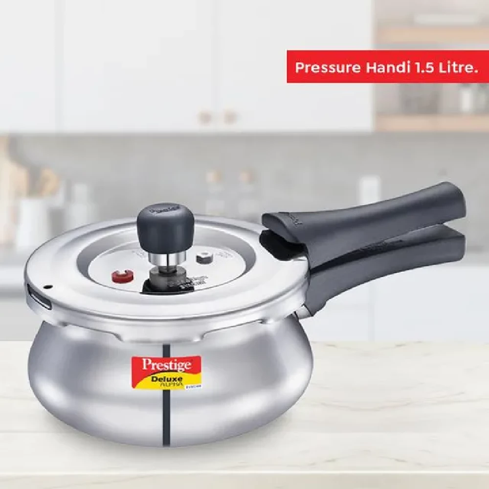 Prestige Deluxe Alpha Svachh Stainless Steel Spillage Control Handi Pressure Cooker - With Glass Lid, Silver - Image 3
