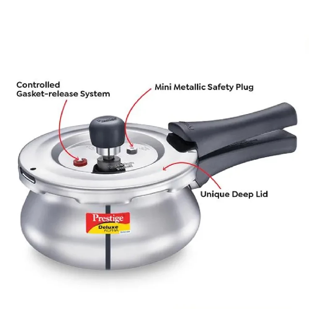Prestige Deluxe Alpha Svachh Stainless Steel Spillage Control Handi Pressure Cooker - With Glass Lid, Silver - Image 4