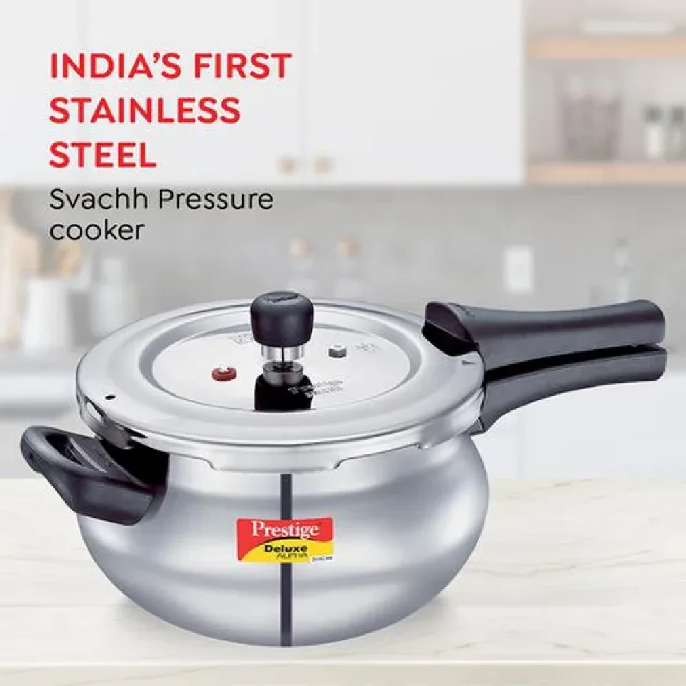 Prestige Deluxe Alpha Svachh Stainless Steel Spillage Control Junior Handi Pressure Cooker - Silver - Image 2