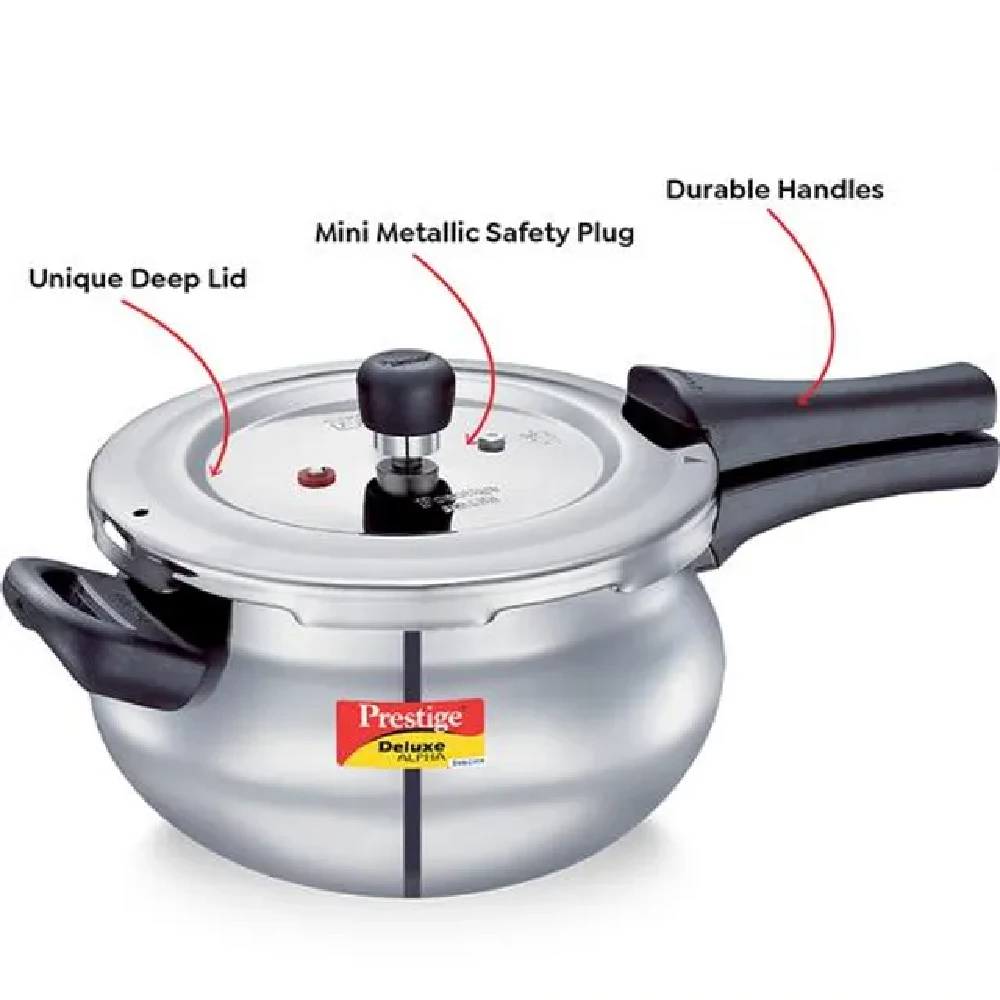 Prestige Deluxe Alpha Svachh Stainless Steel Spillage Control Junior Handi Pressure Cooker - Silver - Image 4