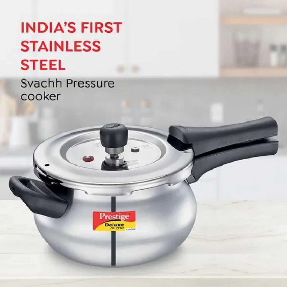 Prestige Deluxe Alpha Svachh Stainless Steel Spillage Control Mini Handi Pressure Cooker - Silver - Image 2