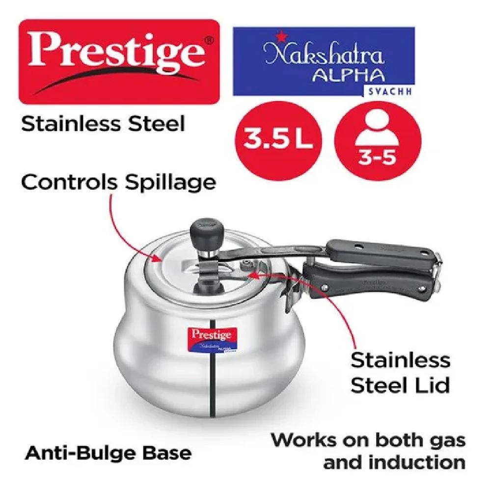 Prestige Nakshatra Alpha Svachh Inner Lid Handi Pressure Cooker - Induction Base, 20257 - Image 2