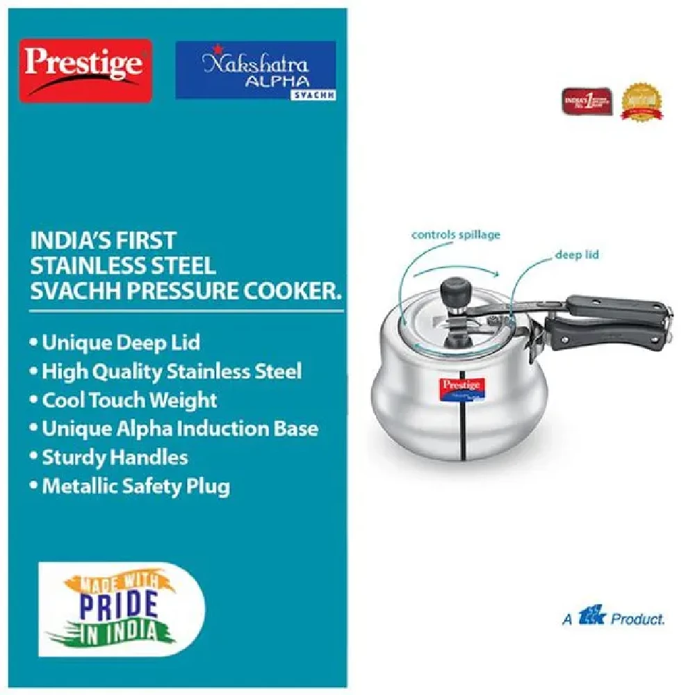 Prestige Nakshatra Alpha Svachh Inner Lid Handi Pressure Cooker - Induction Base, 20257 - Image 3