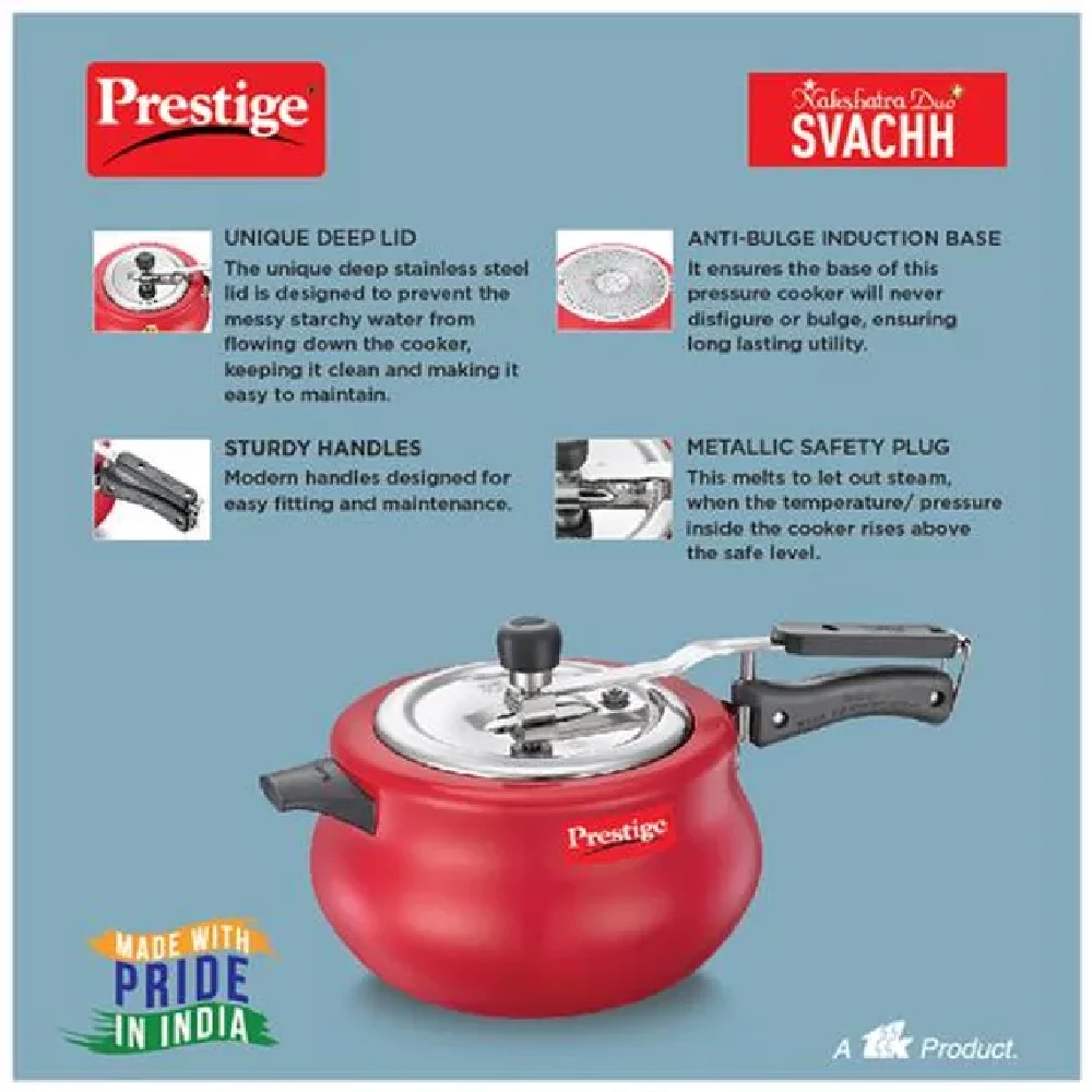 Prestige Nakshatra Duo Svachh Aluminium Inner Lid Pressure Cooker - Induction Base, Red, 10753 - Image 4
