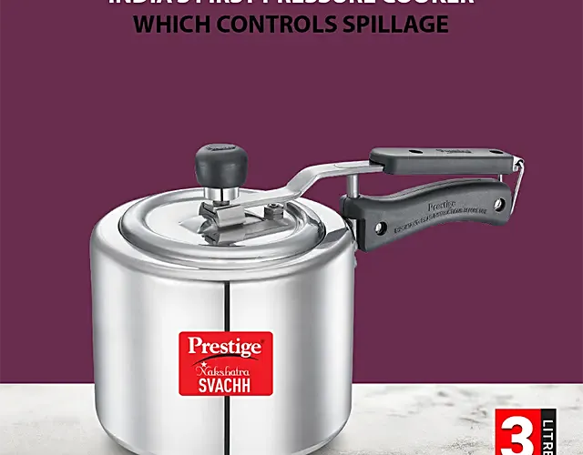 Prestige Nakshatra Svachh Aluminium Spillage Control Pressure Cooker - Silver - Image 2