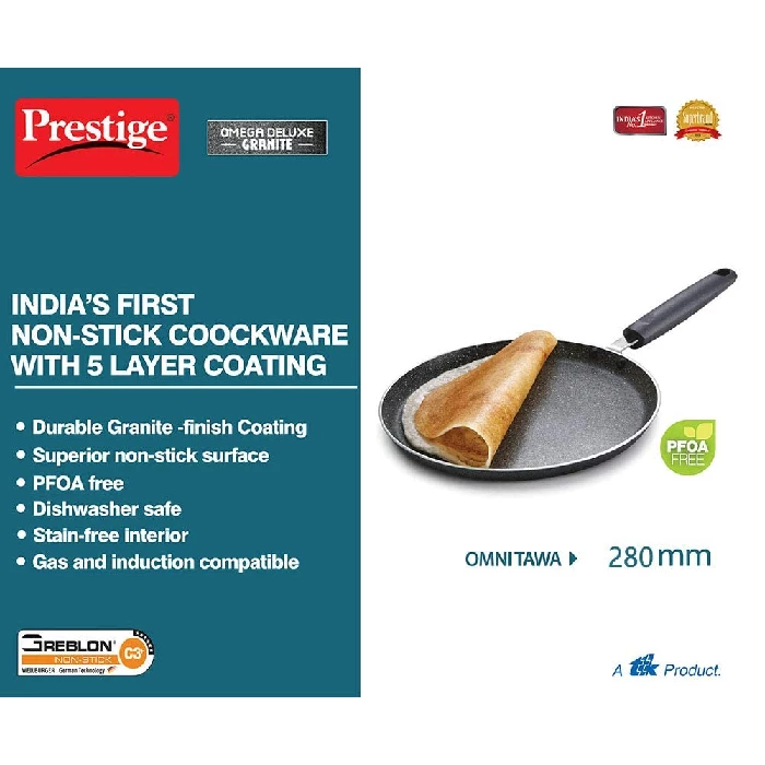Prestige Omega Deluxe Granite Dosa Tawa, Black, Nonstick Aluminium - Image 3