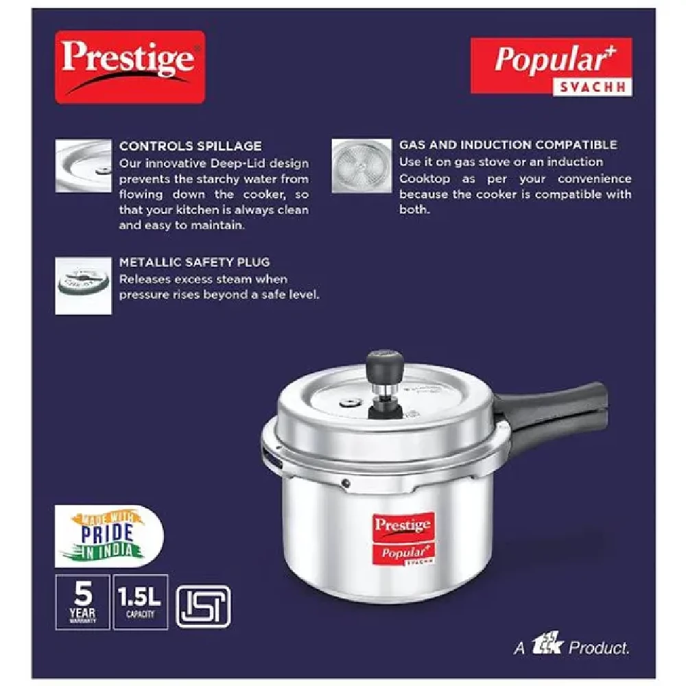 Prestige Popular Plus Svachh Aluminium Outer Lid Pressure Cooker - Induction Base - Image 3