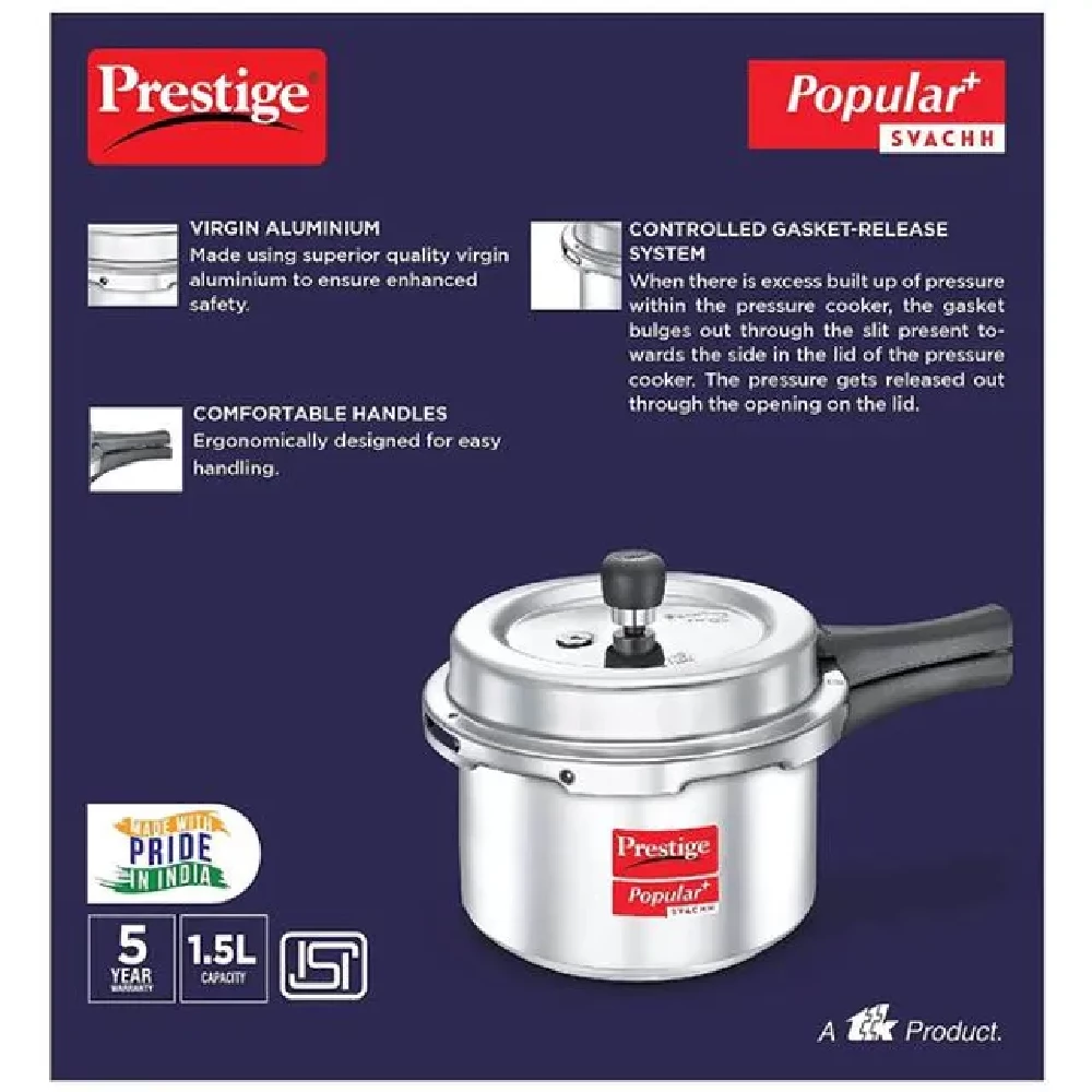 Prestige Popular Plus Svachh Aluminium Outer Lid Pressure Cooker - Induction Base - Image 5
