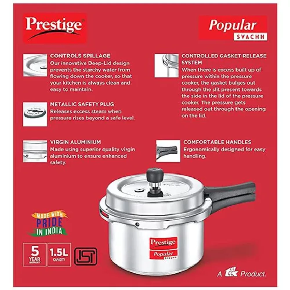 Prestige Popular Svachh Aluminium Outer Lid Pressure Cooker - Image 4