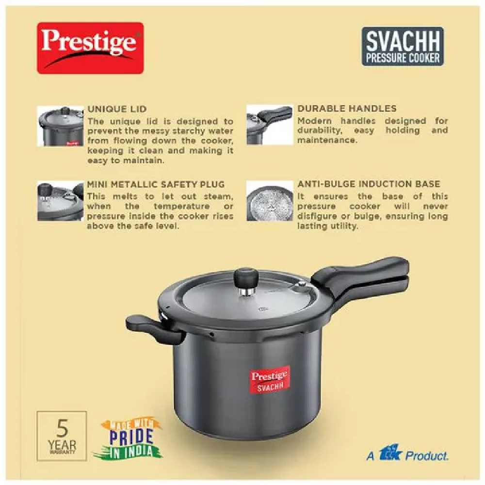 Prestige Svachh Hard Anodised Aluminum Outer Lid Pressure Cooker - Black, 20277 - Image 4