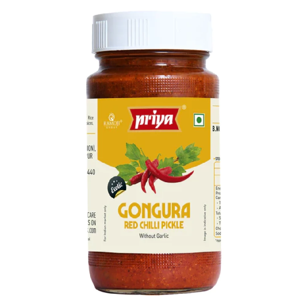 Priya Gongura Red Chilli Pickle Without Garlic Priya Gongura Red Chilli Pickle Without Garlic-Pack Size-300 g