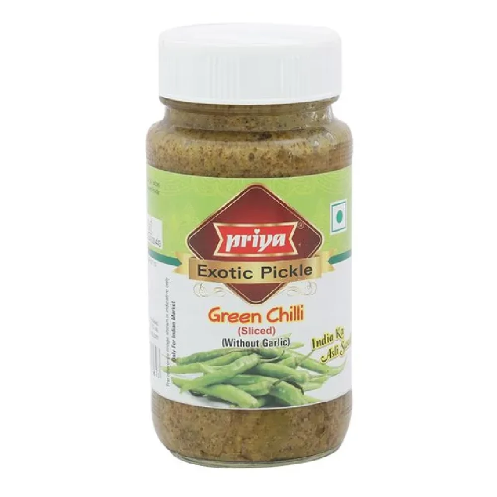 Priya Green Chilli (Sliced) Pickle Without  Garlic Priya Green Chilli (Sliced) Pickle Without  Garlic-Pack Size-300 g