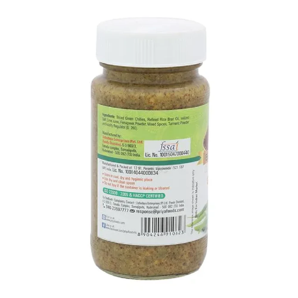 Priya Green Chilli (Sliced) Pickle Without  Garlic - Image 2