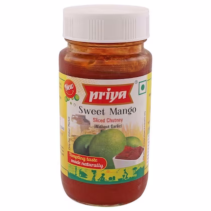 Priya Sweet Mango Chutney Without Garlic Priya Sweet Mango Chutney Without Garlic-Pack Size-340 g