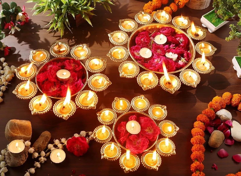 ProKart Premium Copper Gold Metal Decorative Diya 10, 12 and 14 Inches - Image 2