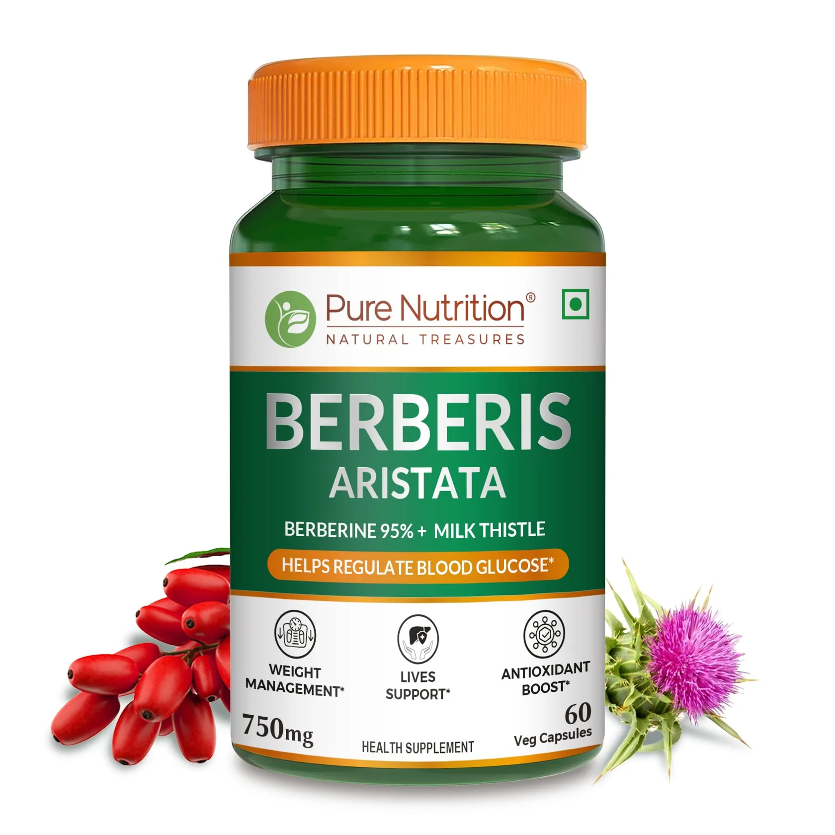 Pure Nutrition Berberis Aristata With Berberine 95% + Milk Thistle