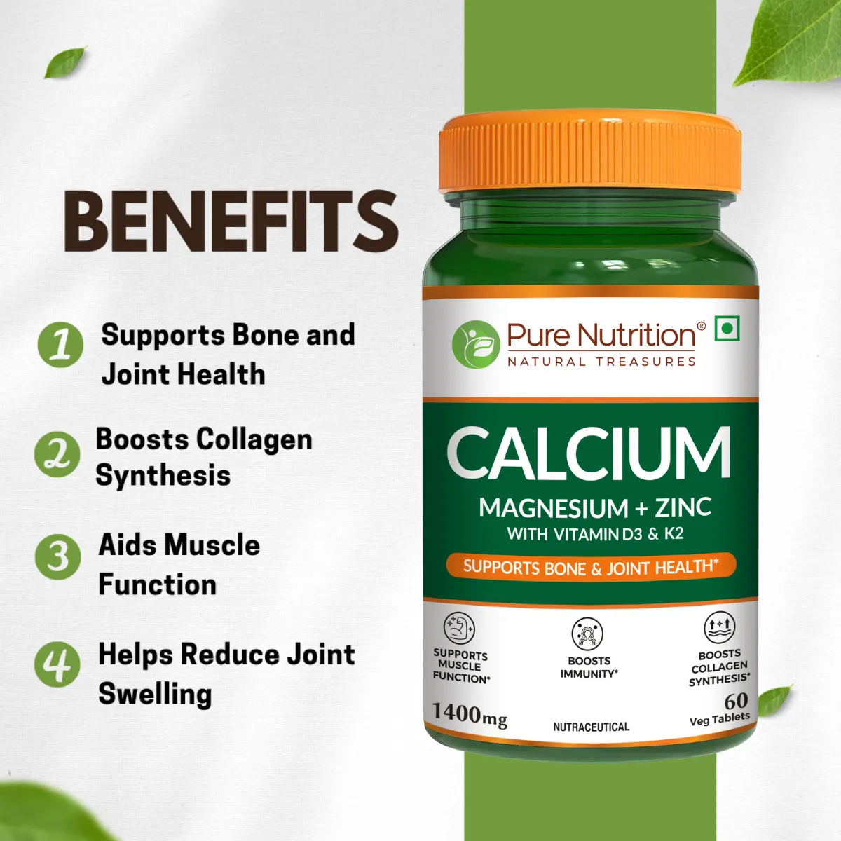 Pure Nutrition Calcium Magnesium + Zinc With Vitamin D3 & K2 - Image 2