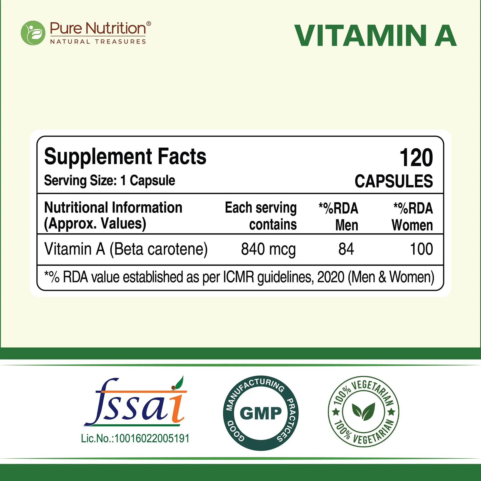 Pure Nutrition Plant Based Vitamin A Capsules - Image 3