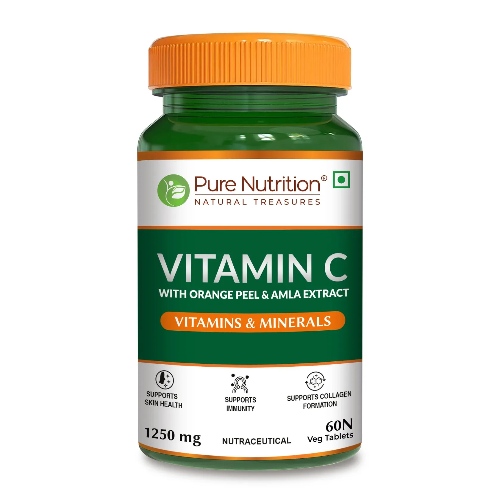 Pure Nutrition Vitamin C Tablets With Orange Peel & Amla Extract For Skin & Immunity
