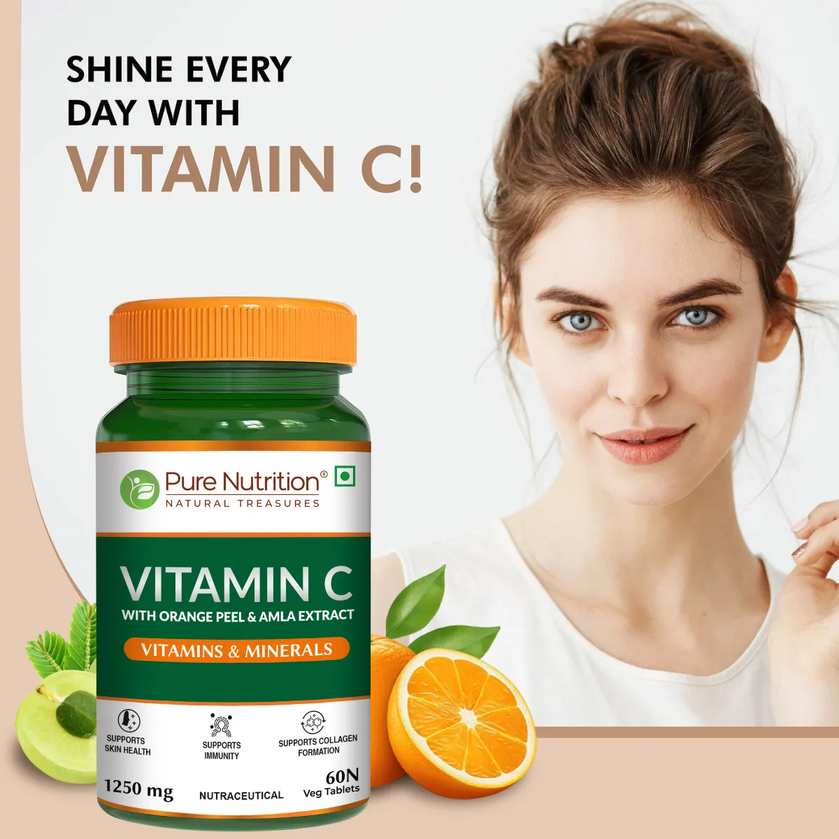 Pure Nutrition Vitamin C Tablets With Orange Peel & Amla Extract For Skin & Immunity - Image 4