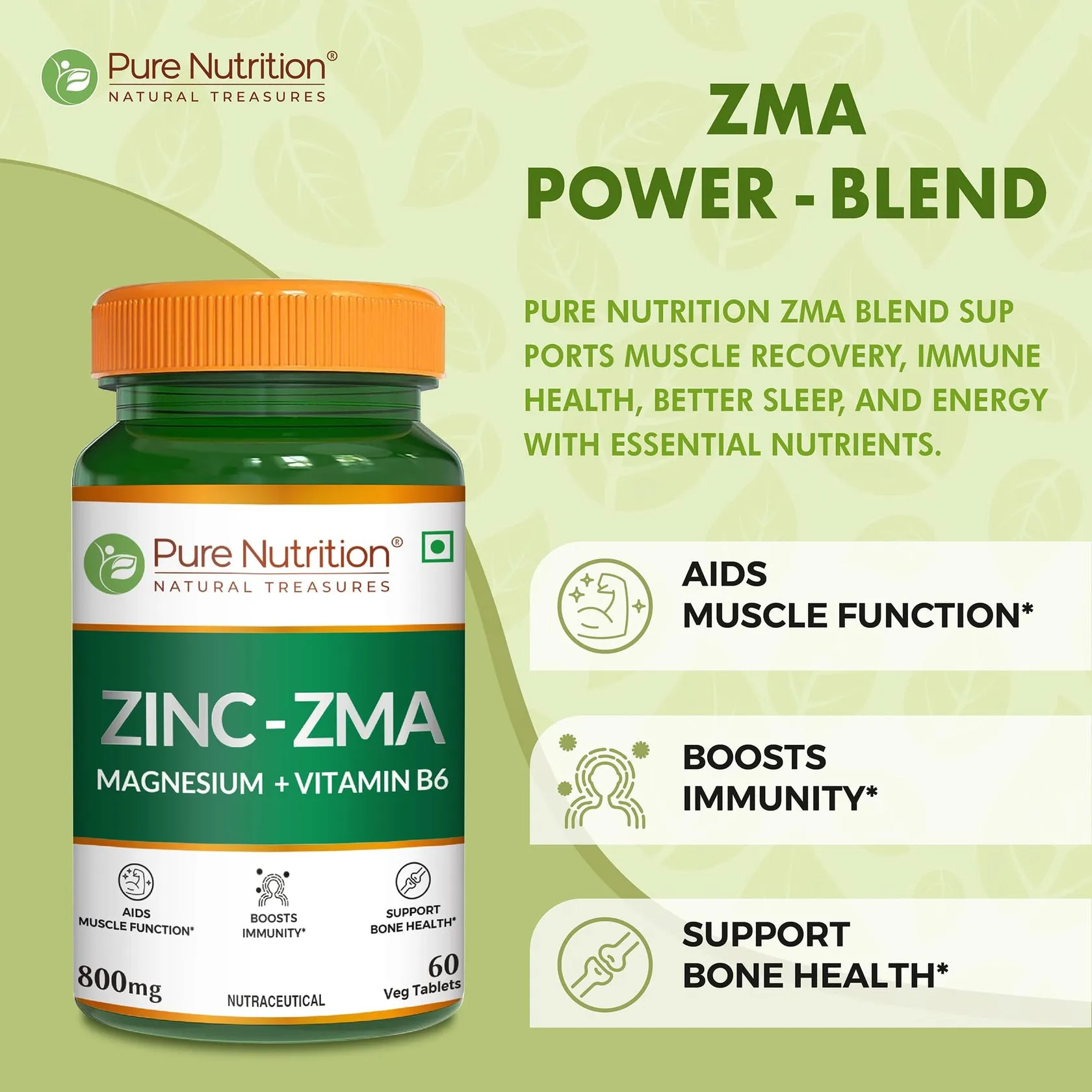 Pure Nutrition Zma Tablets With Zinc, Magnesium & Vitamin B6 - Image 2