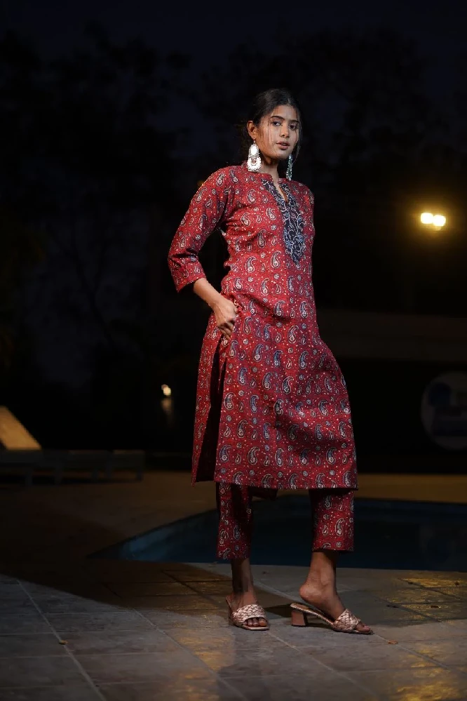 Red Ajrakh Hand-Block Print Cotton Pants - Image 2