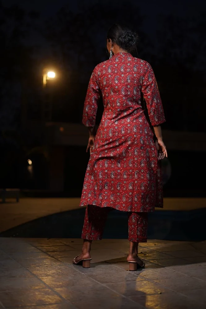 Red Ajrakh Hand-Block Print Cotton Pants - Image 3