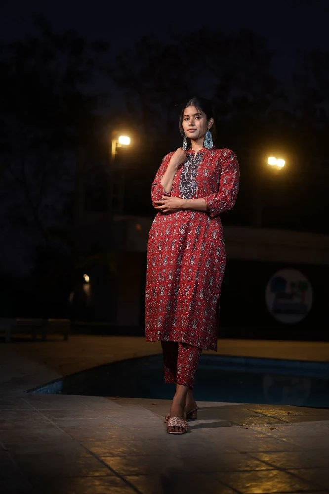 Red Ajrakh Hand-Block Print Cotton Pants - Image 5