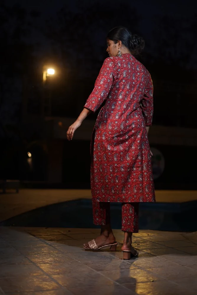 Red Ajrakh Hand-Block Print Cotton Pants - Image 6