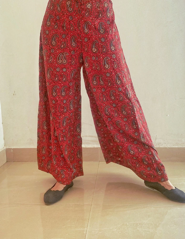 Red Cotton Palazzo with Ajrakh Hand-Block Print - Image 4