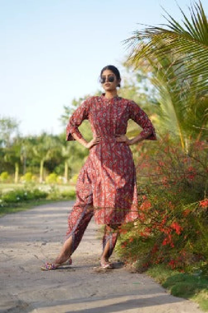 Red Cotton Pants with Hand-block Ajrakh Print - Image 2