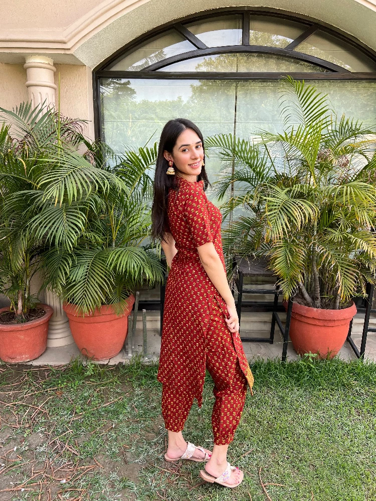 Red Cotton Salwar Pant with Bagh Hand Block Prints - Image 2