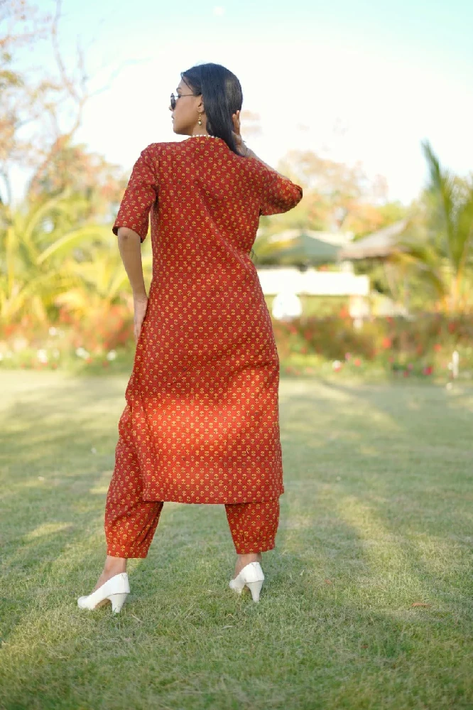 Red Cotton Salwar Pant with Bagh Hand Block Prints - Image 3
