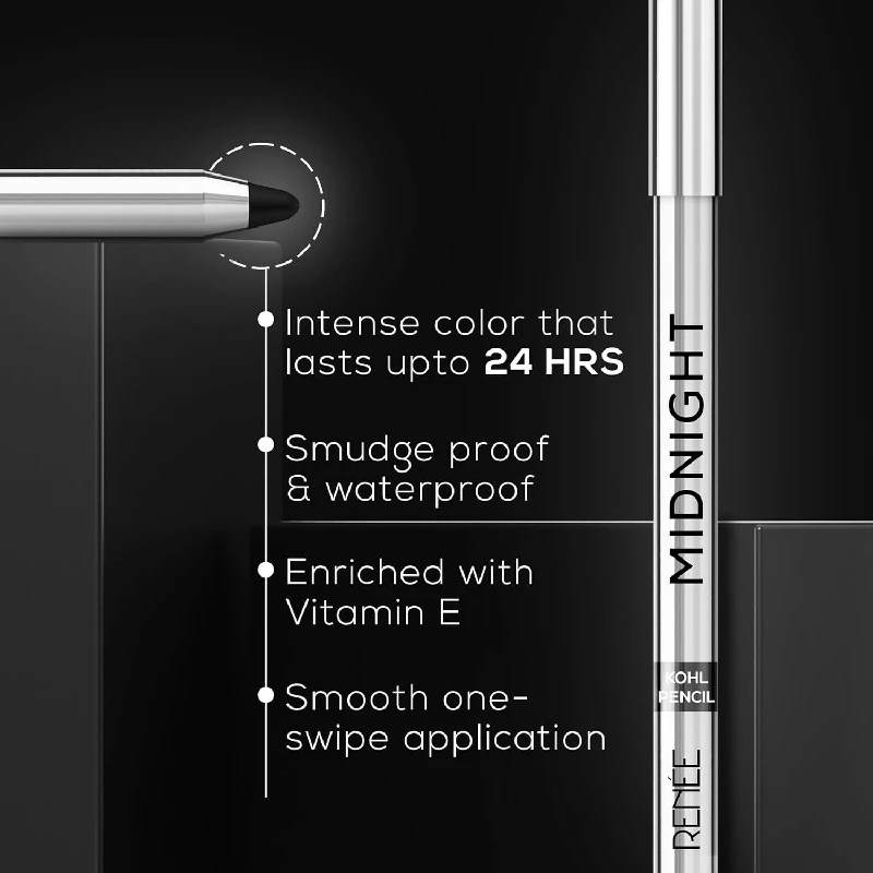 Renee Midnight Kohl Pencil- Smudgeproof and Waterproof Kajal - Image 2