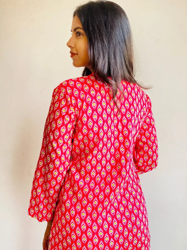 Rose Pink Sanagneri Print Kurti - Image 3