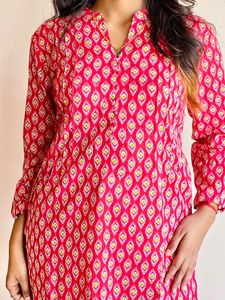 Rose Pink Sanagneri Print Kurti - Image 5