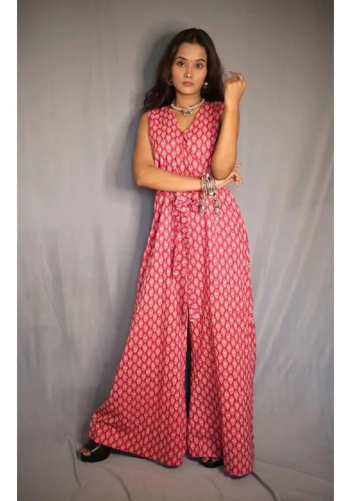 Rose Pink Sanagneri Print Wide Leg Jumpsuit - Image 1
