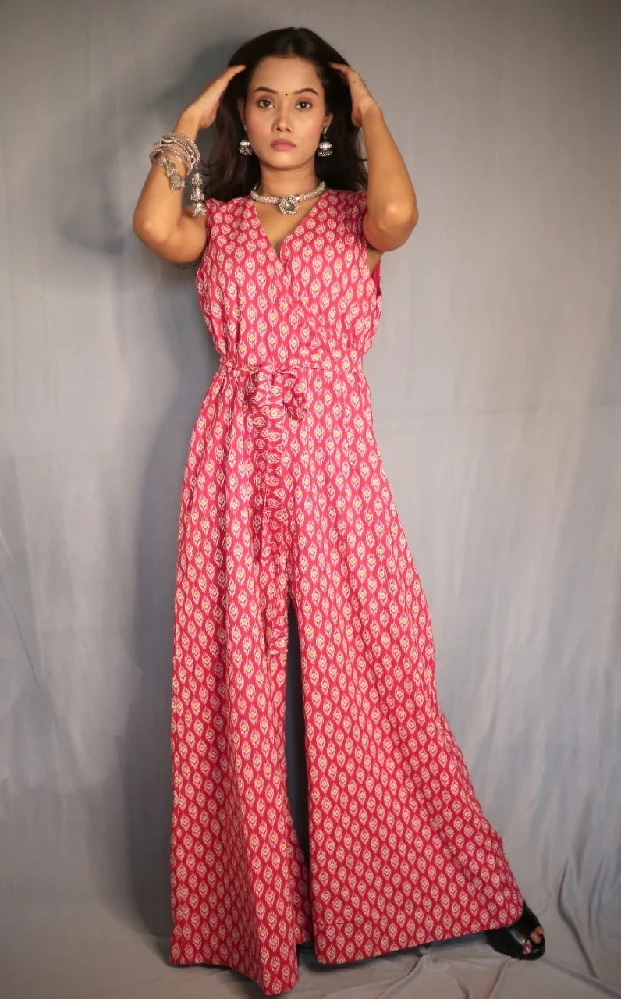 Rose Pink Sanagneri Print Wide Leg Jumpsuit - Image 3