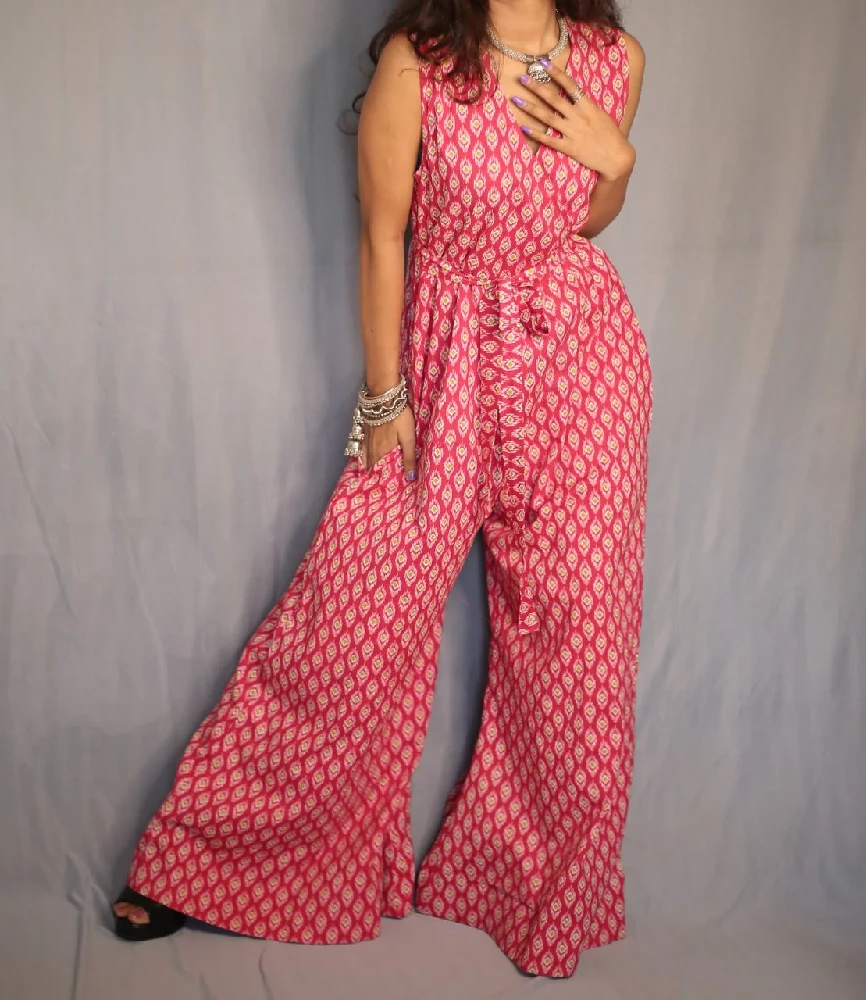 Rose Pink Sanagneri Print Wide Leg Jumpsuit - Image 4