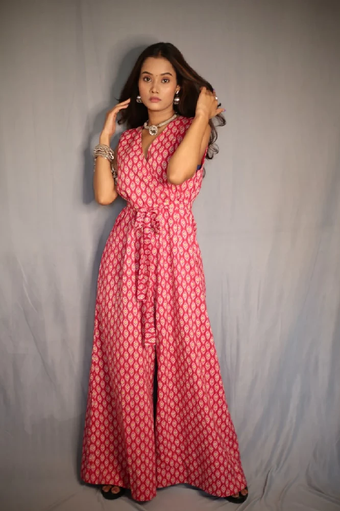Rose Pink Sanagneri Print Wide Leg Jumpsuit - Image 8