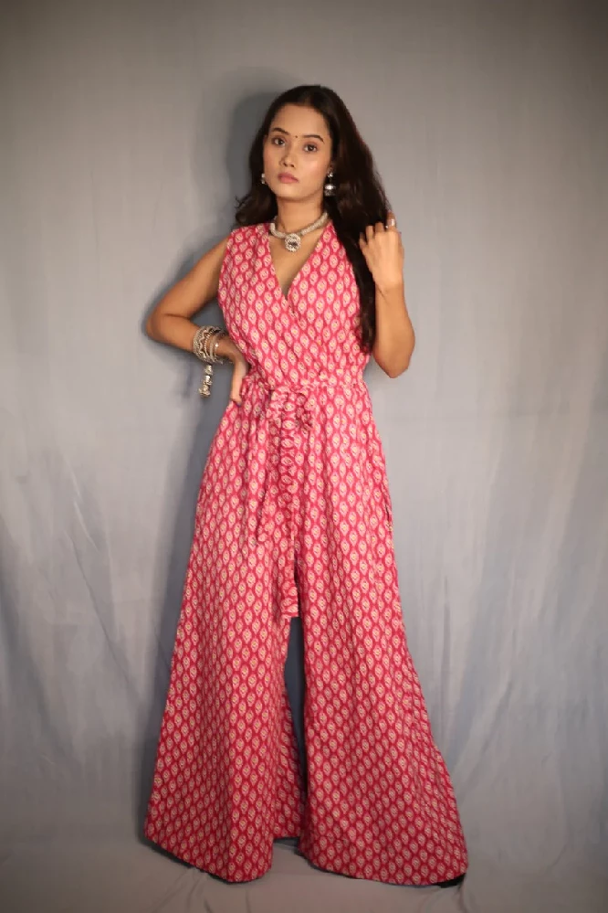 Rose Pink Sanagneri Print Wide Leg Jumpsuit - Image 9