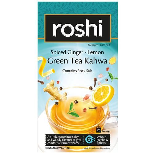 Roshi Green Tea - Kahwa With Ginger & Lemon Roshi Green Tea - Kahwa With Ginger & Lemon--57.5 g (25 Bags x 2.3 g Each)