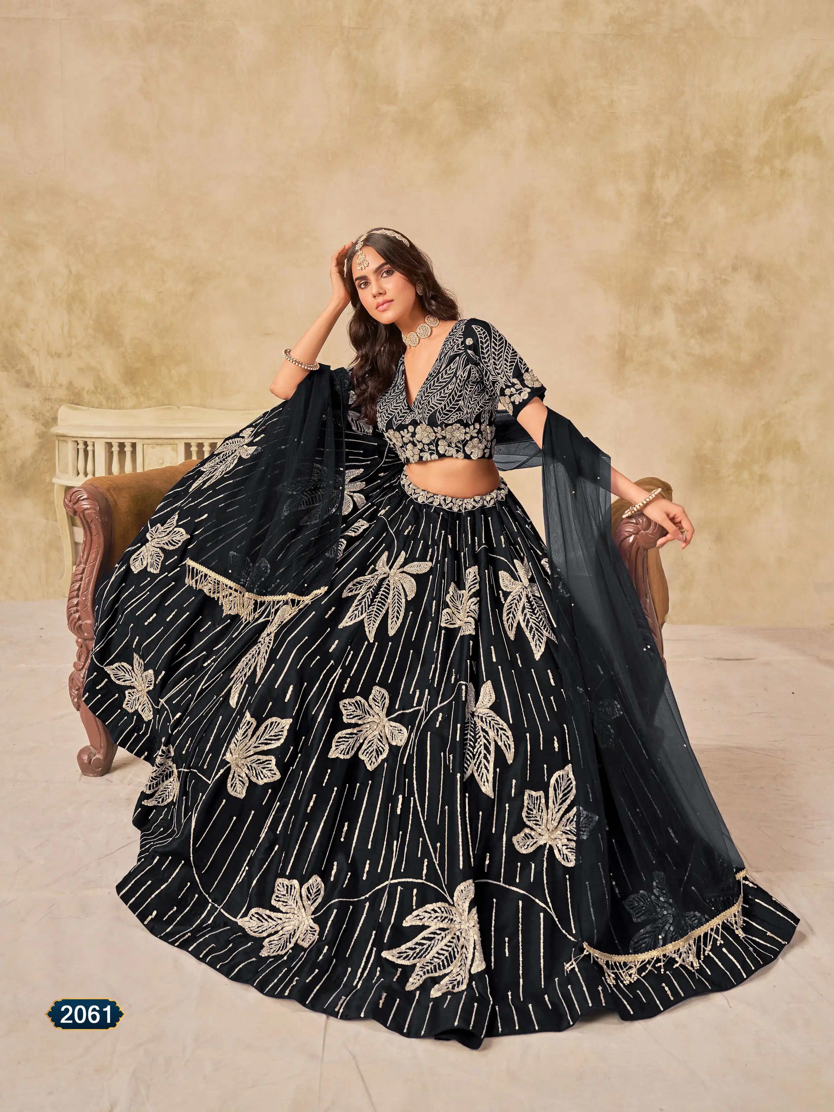 Roykals Black Art Silk Lehenga Choli With Embroidery Work