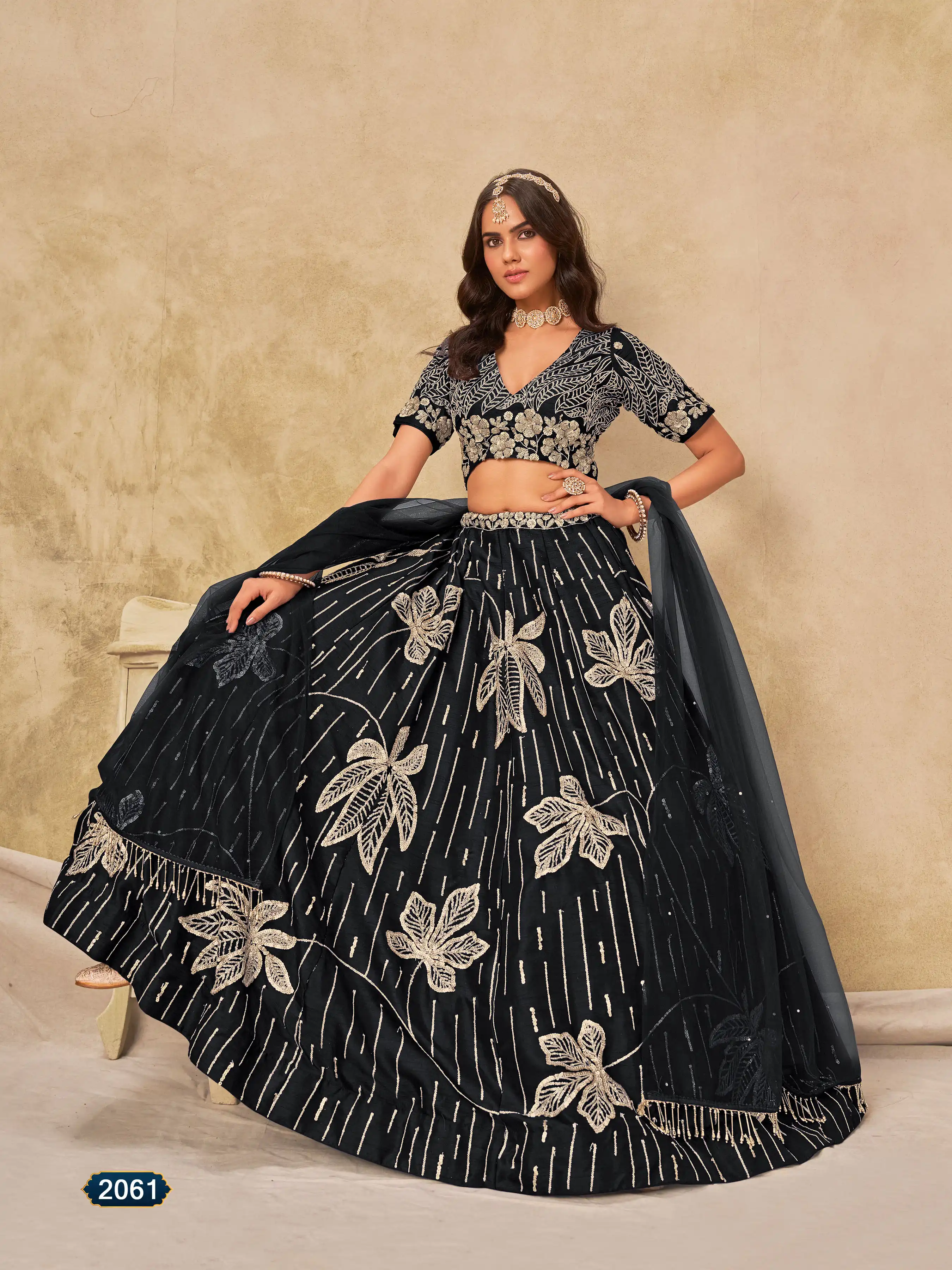Roykals Black Art Silk Lehenga Choli with Embroidery Work - Image 2