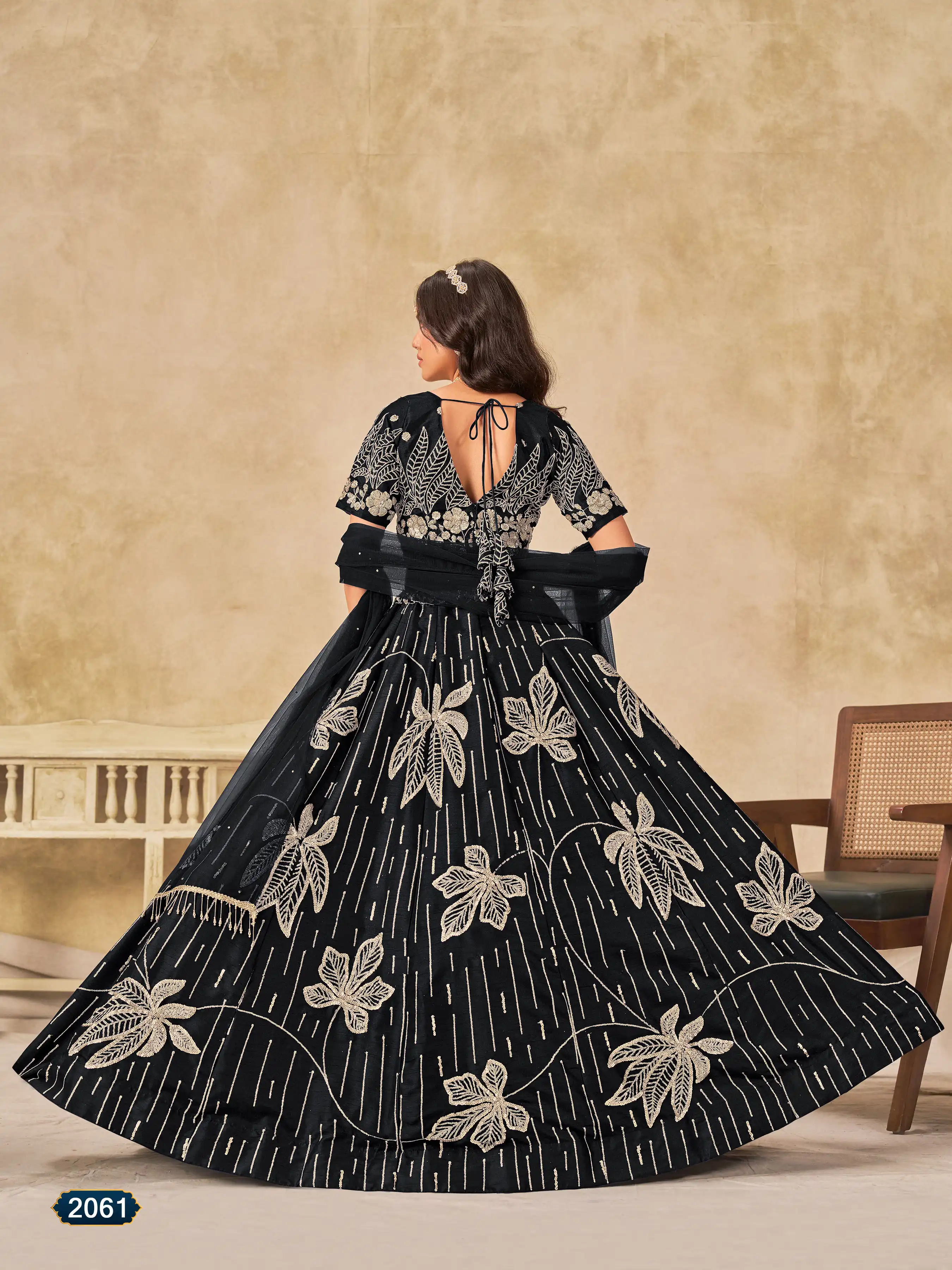Roykals Black Art Silk Lehenga Choli with Embroidery Work - Image 3