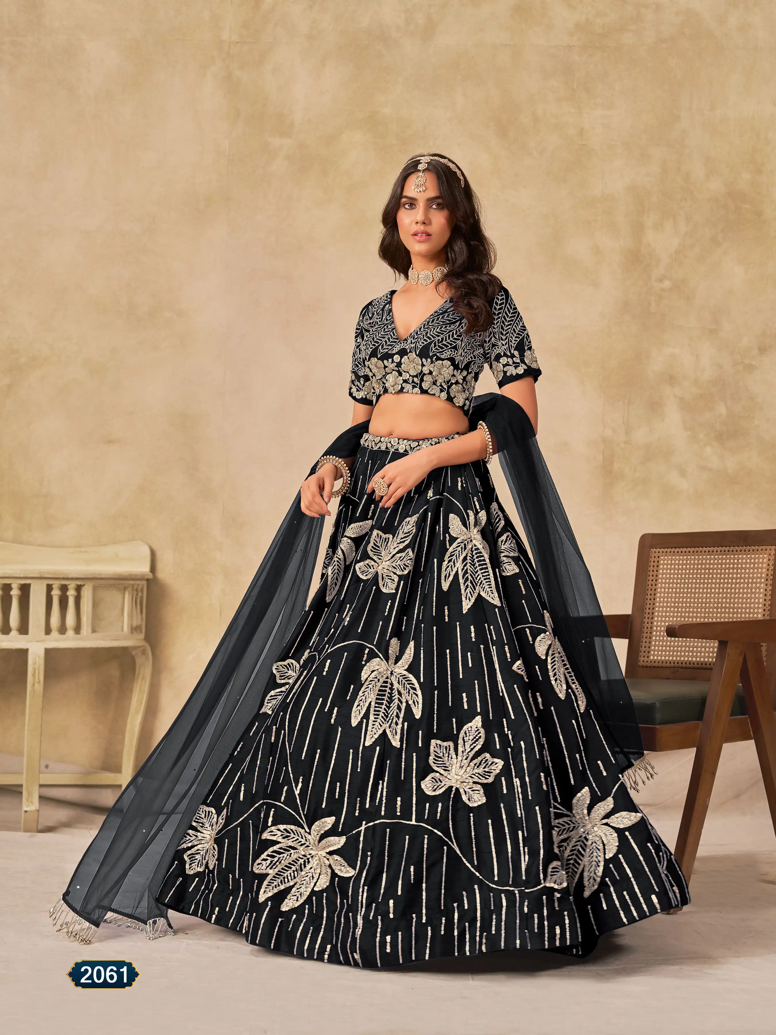 Roykals Black Art Silk Lehenga Choli with Embroidery Work - Image 5