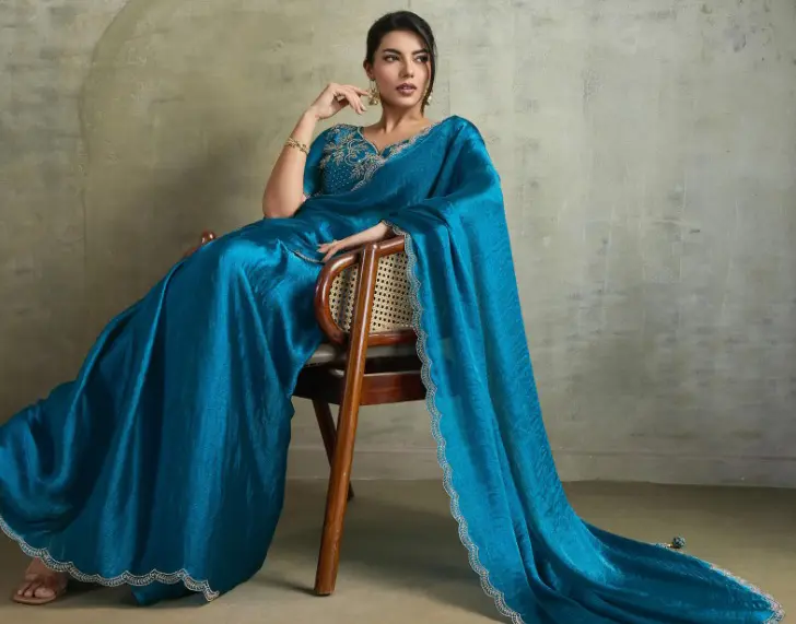 Roykals Blue Fendy Chiffon Blooming Designer Saree with Latkan Roykals Blue Fendy Chiffon Blooming Designer Saree with Latkan-Design No.-RT13487 - 213085