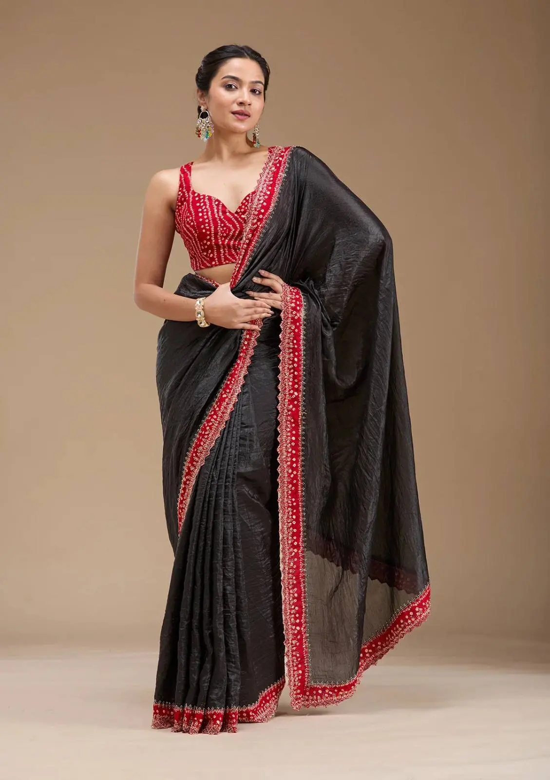 Roykals Designer Function Wear Saree - Black & Red Tissue Silk Roykals Designer Function Wear Saree - Black & Red Tissue Silk-Design No.-RT13468 - 213005