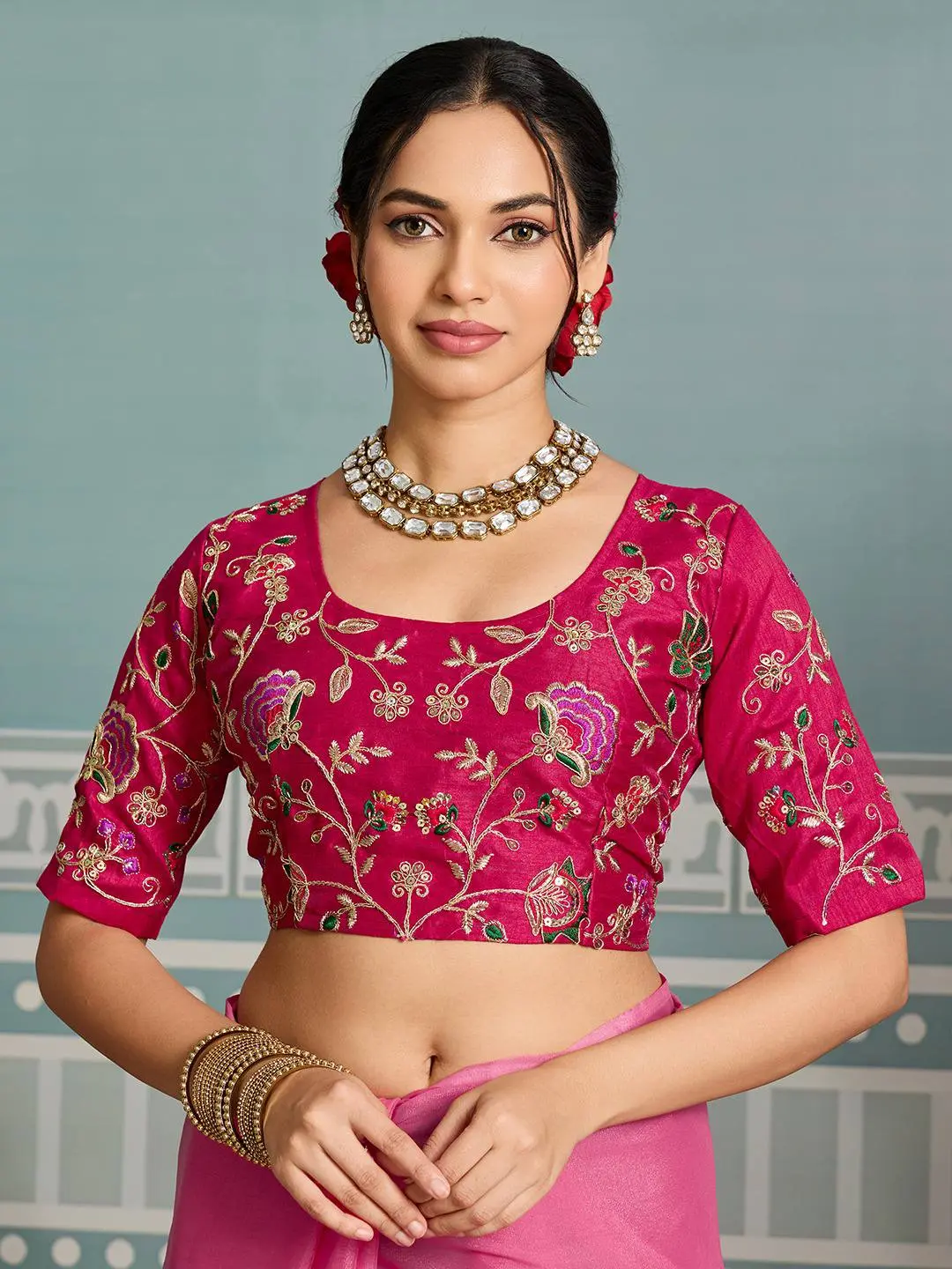 Roykals Designer Function Wear Saree - Elegant Pink Georgette - Image 3